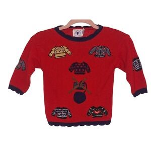 Vintage Hartstrings 3T‎ Toddler Baby Kids Sweater Red With Mini Sweater Design